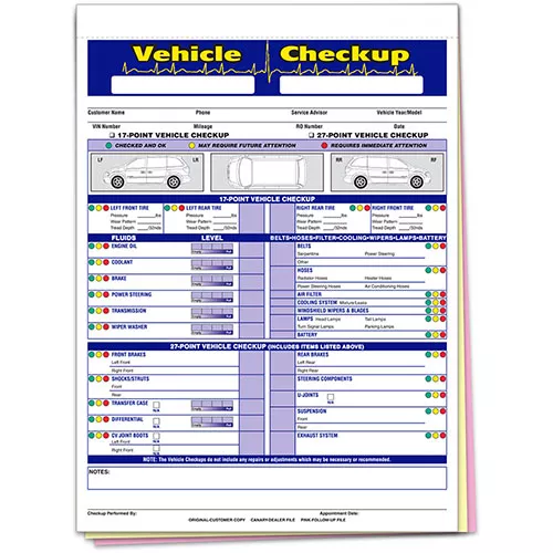 3-Part Vehicle Check-Up Forms