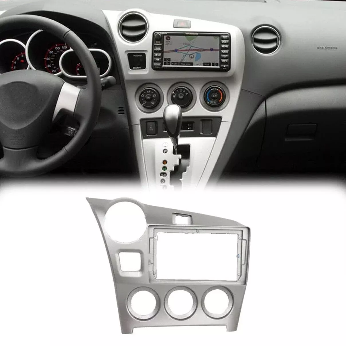 9” Car Radio Stereo Fascia Frame Panel Cover Trim For Toyota Matrix 2003-2008 2010 2011 2012 2013 2014 Silver (Not Fit For 2009 Matrix 1.8 Base)