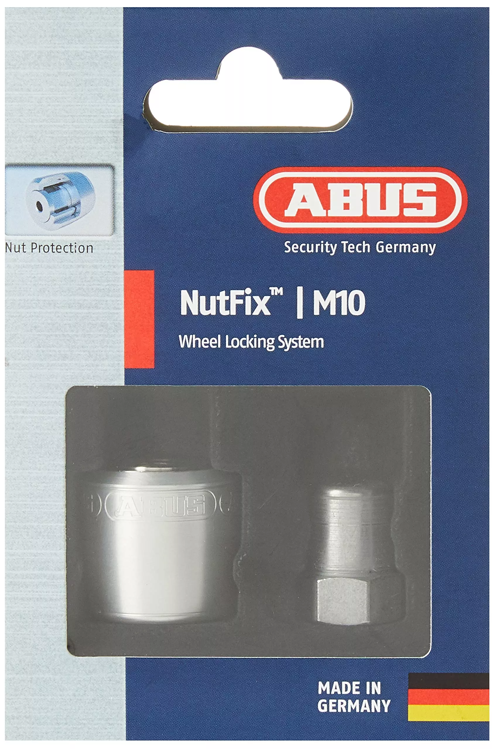ABUS Wheel Lock Nutfix for Solid Axle – M10 Diameter, Silver Finish, Durable Security for Bicycles and Motorcycles