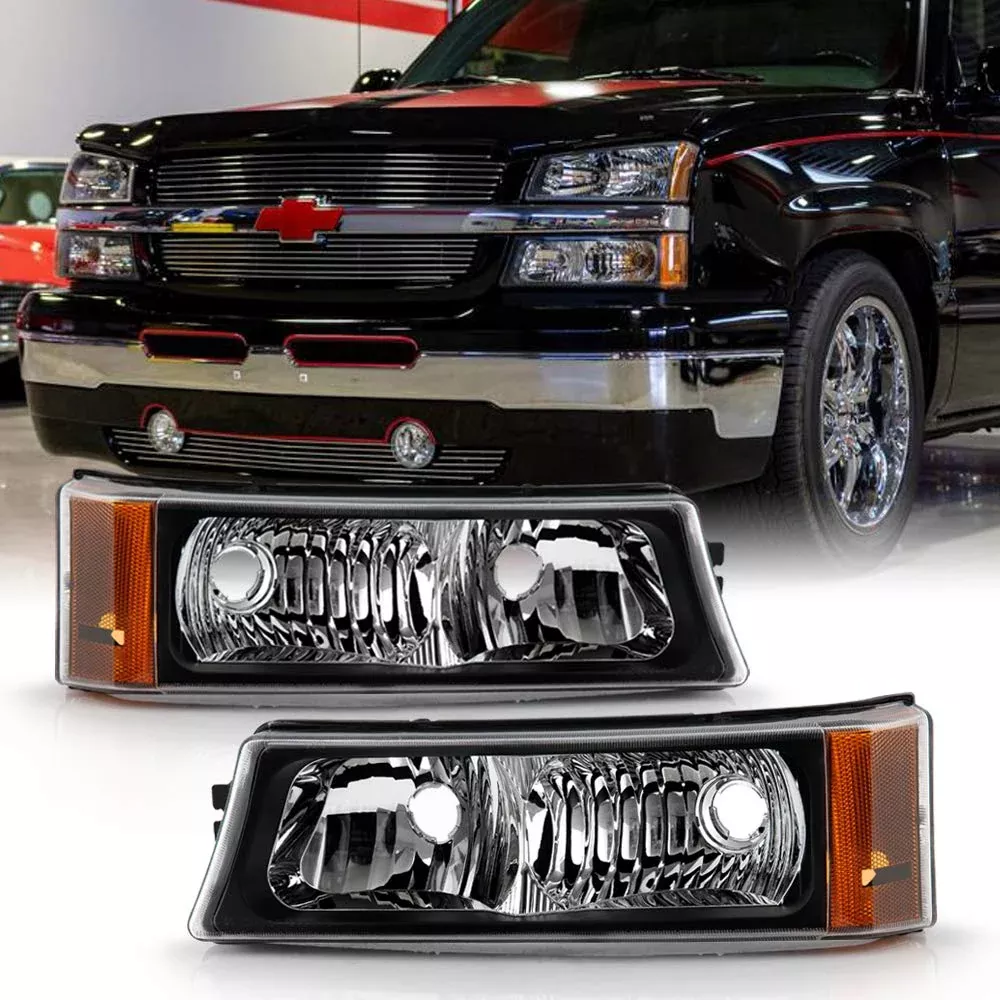 ACANII Black Housing Parking Lights for 2003-2006 Chevy Silverado 1500/2500/3500 – Left+Right Bumper Signal Lamps