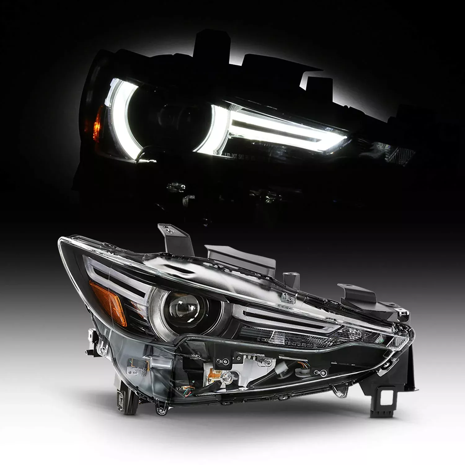 AKKON Full LED Tube Projector Headlight for 2017-2021 Mazda CX-5 Right Passenger Side – Black
