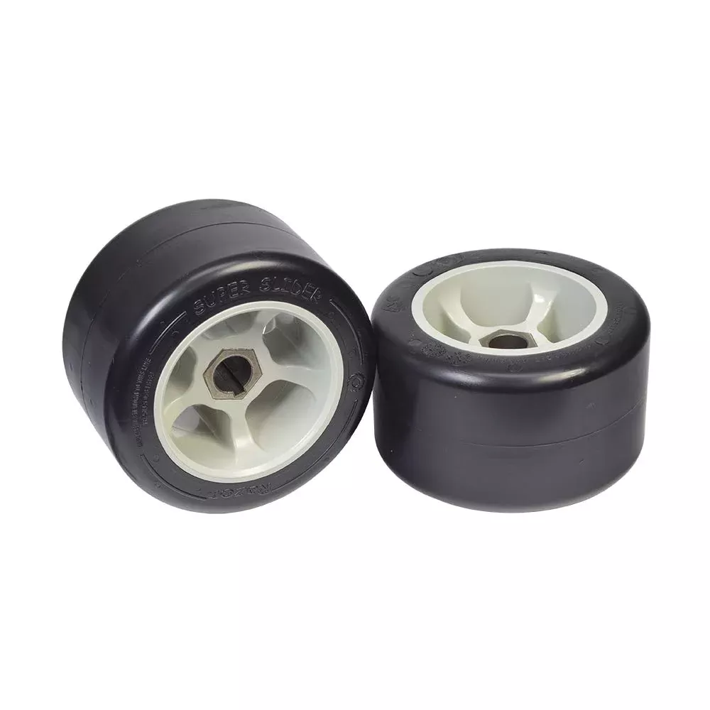 AlveyTech Super Slider POM Rear Wheels for Razor Go-Karts – 1.75″ Rubber Drift Tires, Model R03-1145, Left & Right Set