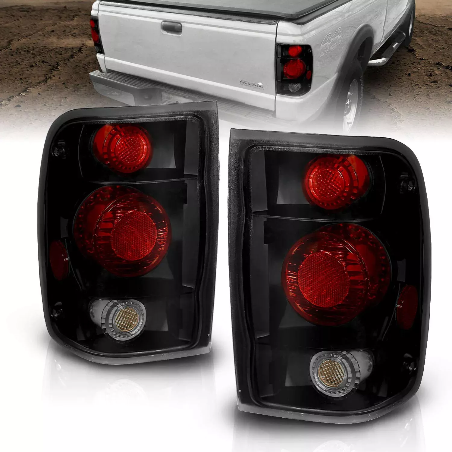 Amerilite Black/Smoke Replacement Brake Tail Lights Set For 98-00 Ford Ranger Only – Passenger And Driver Side
