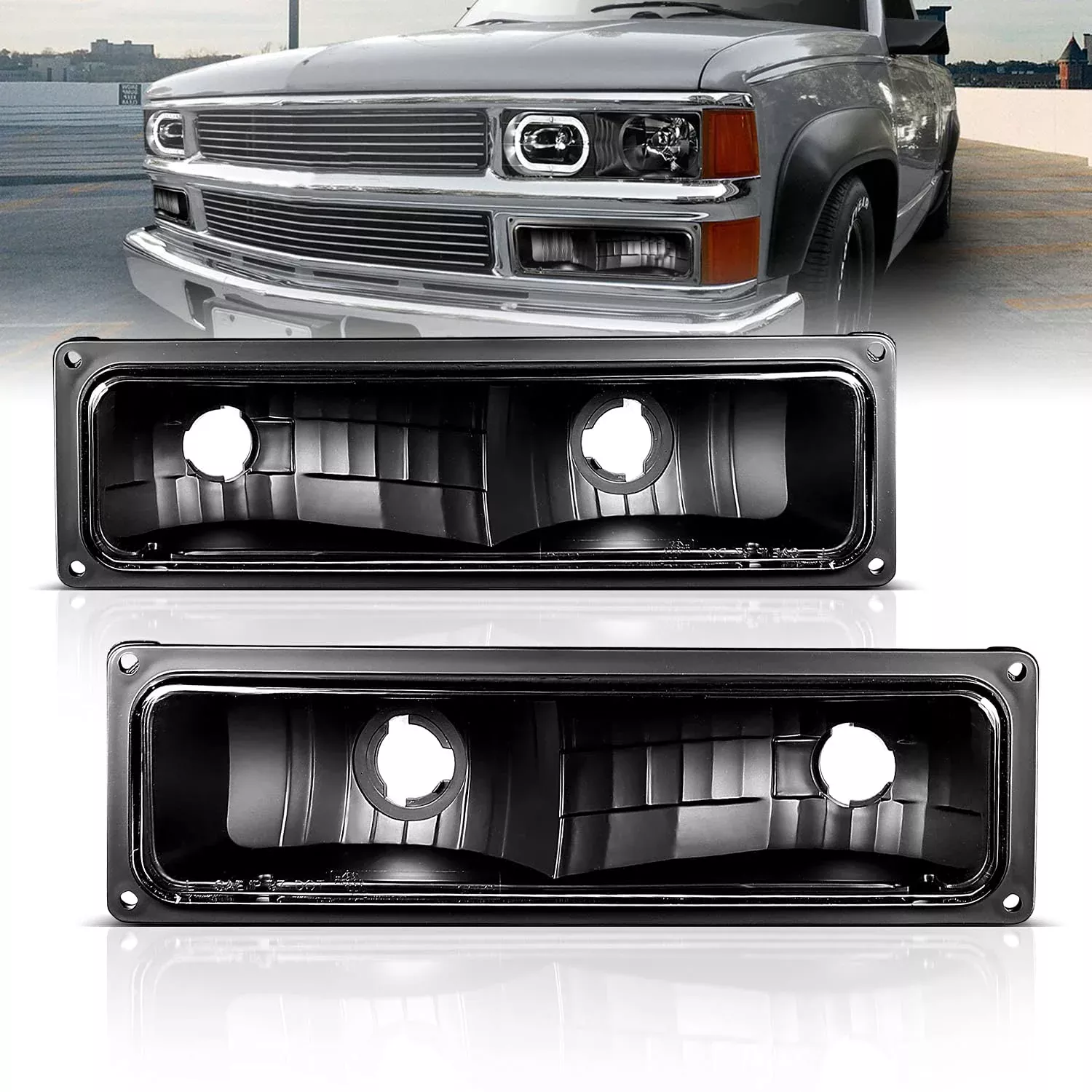 Amerilite Replacement Parking Turn Signal Lights Black Pair For 88-98 Chevy Full Size – Passenger And Driver Side