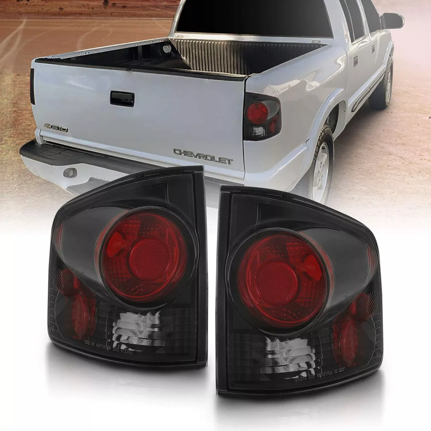 AmeriLite Smoke Black Replacement Brake Lamp Tail Lights for 94-04 Chevy S-10/GMC Sonoma & 96-00 Isuzu Hombre – Driver & Passenger Side Set