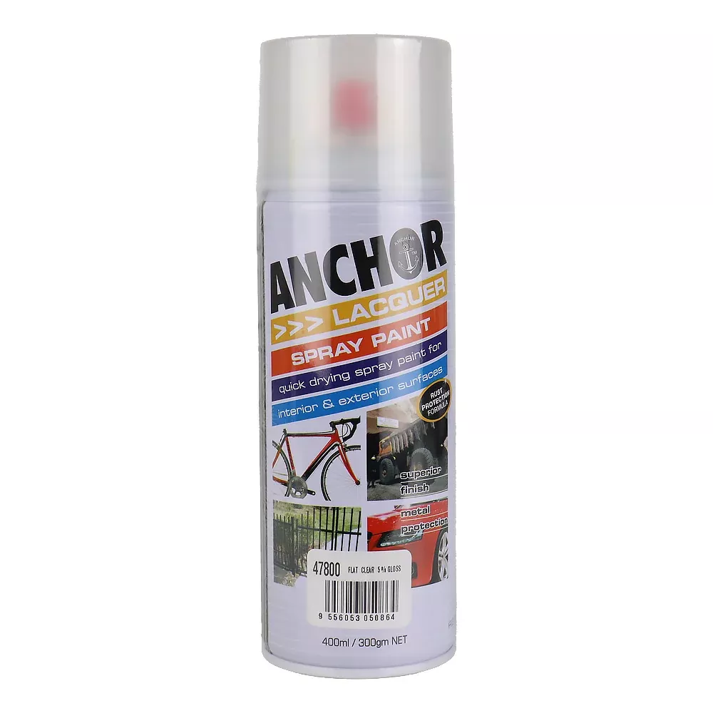 ANCHOR Lacquer Spray Paint Flat Clear 5% Gloss 300gm Aerosol Quick Drying
