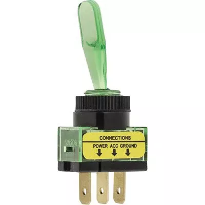 Au-ve-co 13524 Illuminated Toggle Switch With Bezel Nut and Back-Up Collar for Mounting in 1/2 in Hole, 20 A