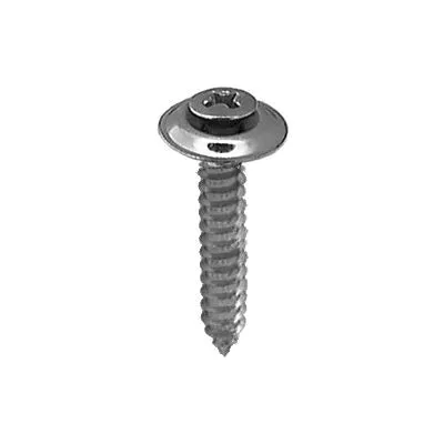 Au-ve-co 2772 Tapping Screw With Countersunk Washer, #8 Thread, 1 in OAL, Phillips Oval, Sems Head, Chrome