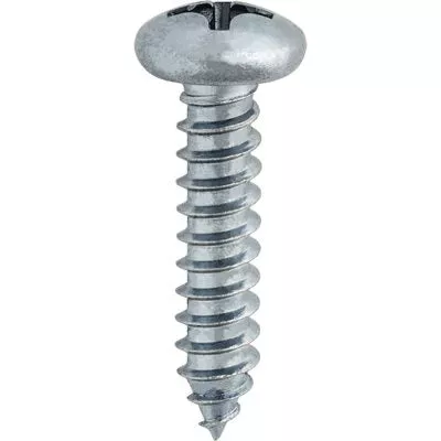 Au-ve-co 3086 Tapping Screw, #12 Thread, 1 in OAL, Phillips Pan Head, Zinc-Plated