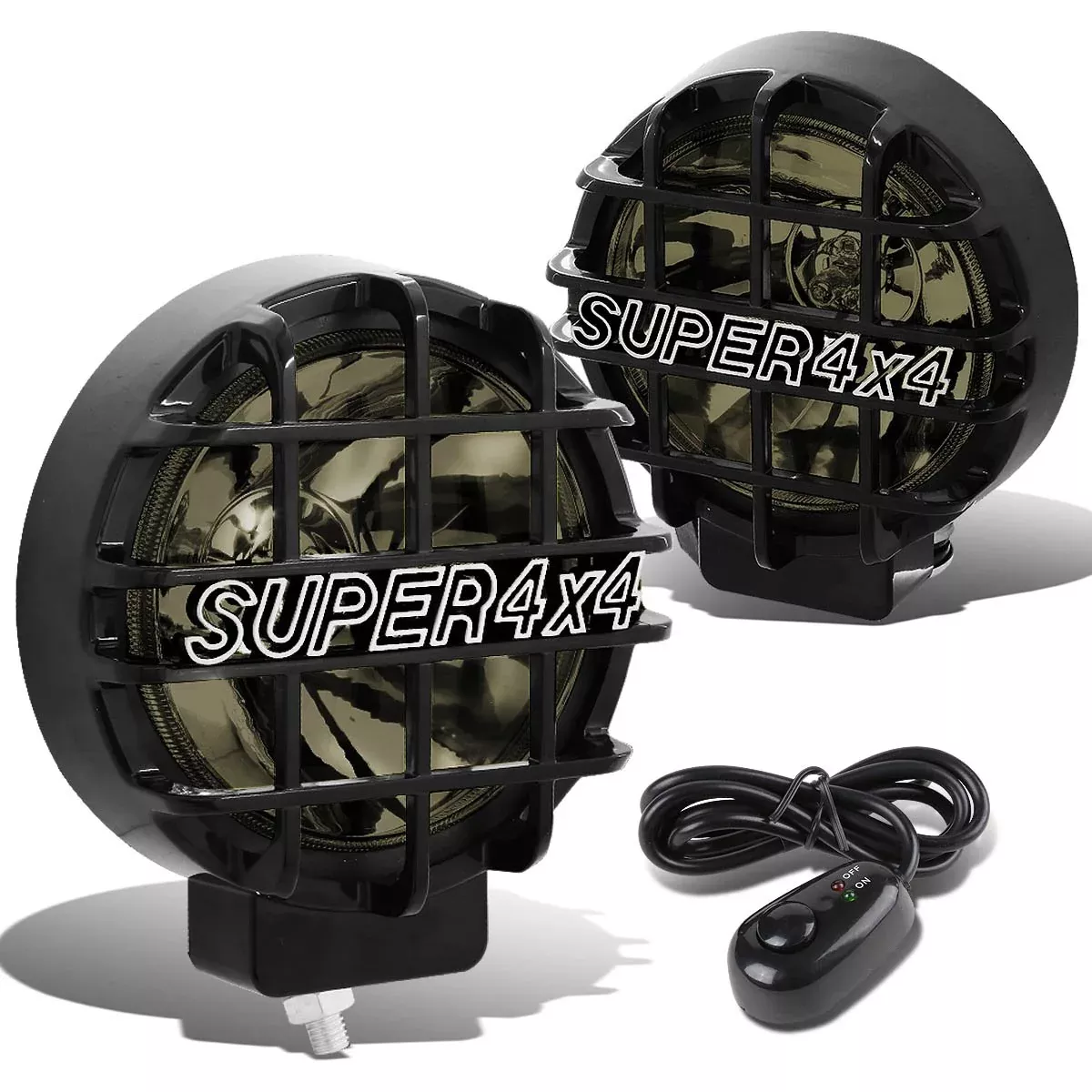 Auto Dynasty 6” Round Fog Lights+Offroad Super 4X4 Guard+Switch Compatible With Grille/Brush/Bull Bar (Smoke Lens Black Housing