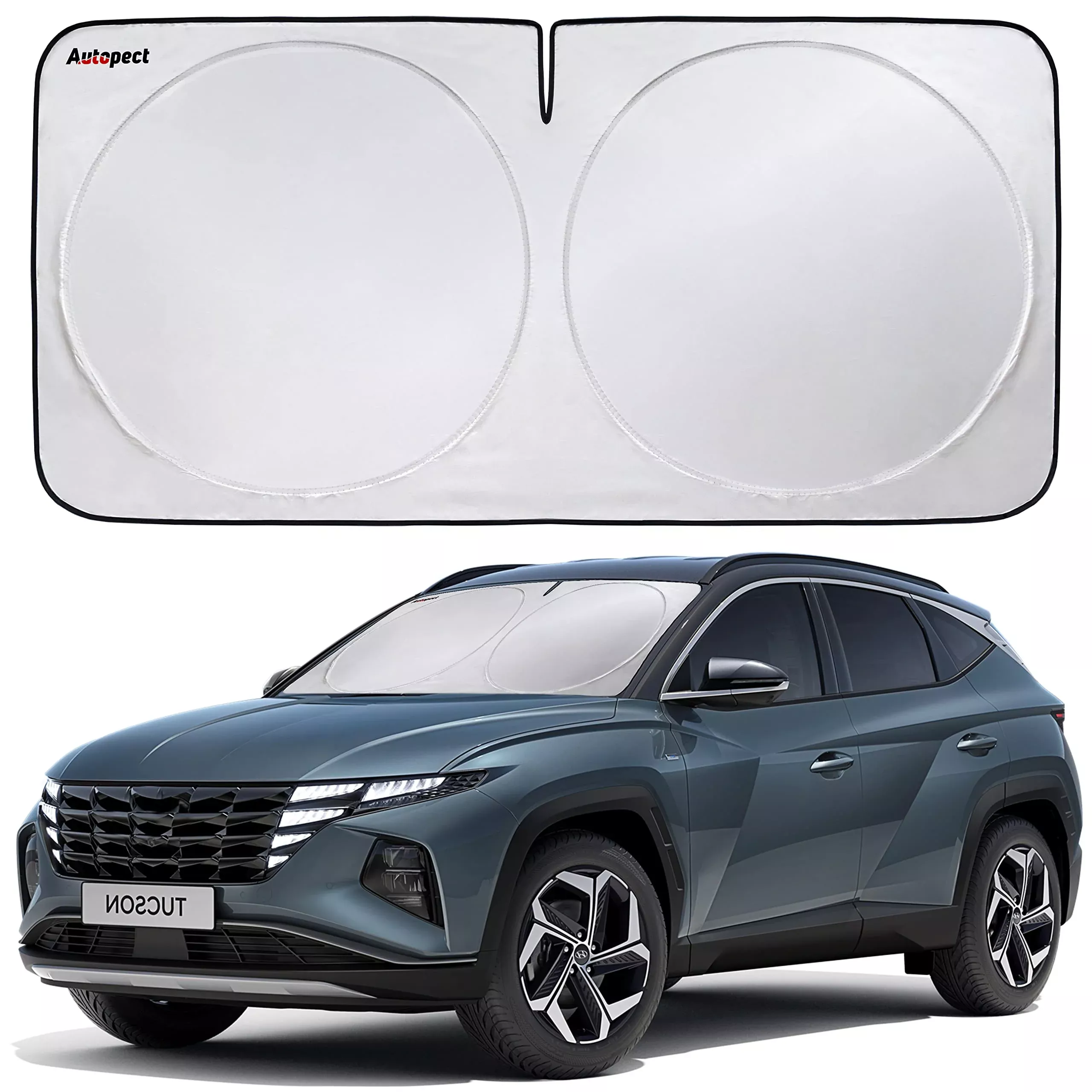 Autopect Car Windshield Sun Shade, Foldable Sun Blocker For Truck, Suv Automotive Interior Sun Protection, Reflective Car Shade For Front Windshield With Mirror Cut-Out Keeps Car Cool (Large)