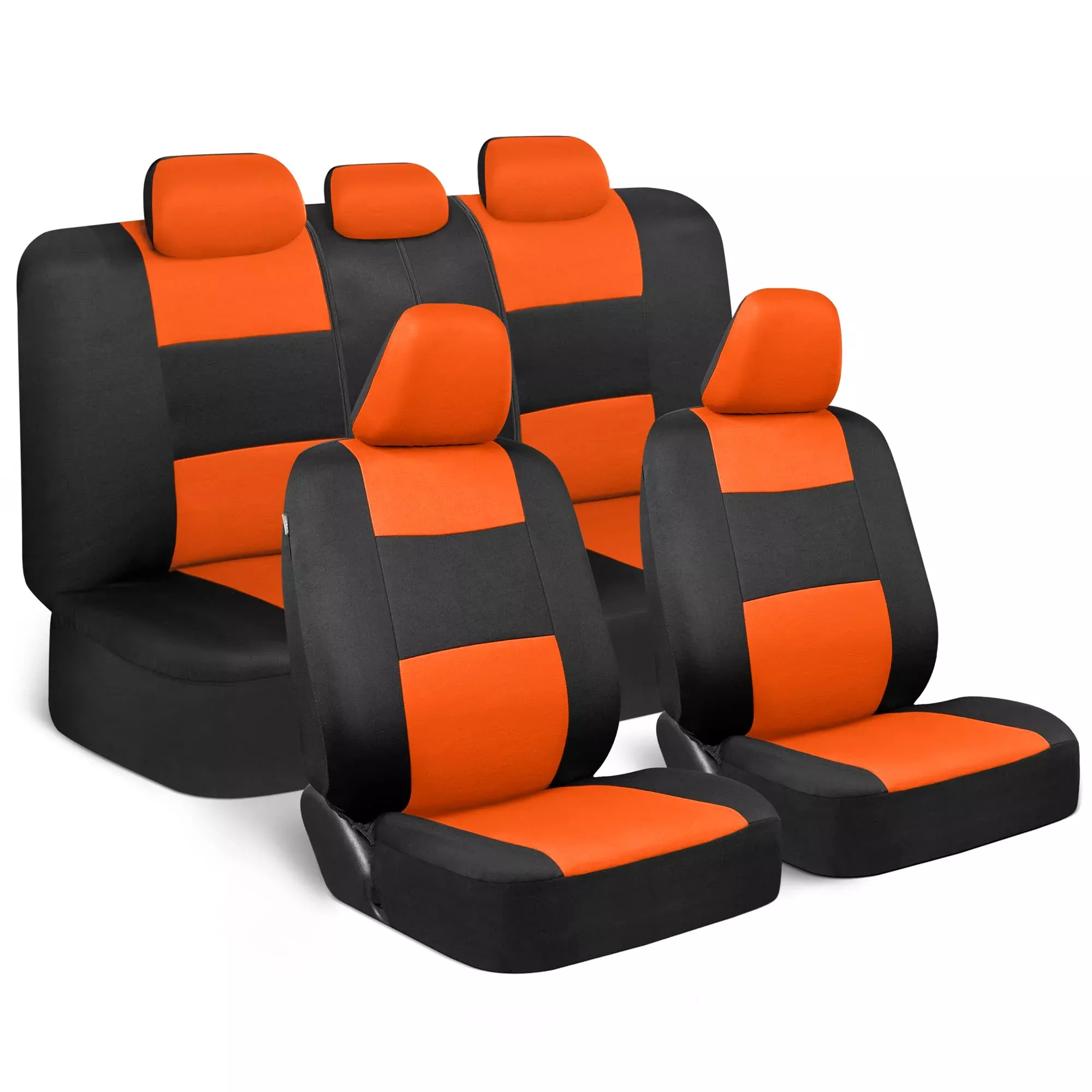 Bdk Polypro Car Seat Covers Full Set In Orange On Black – Front And Rear Split Bench Seat Covers For Cars, Easy To Install Car Seat Cover Set, Car Accessories For Auto Trucks Van Suv