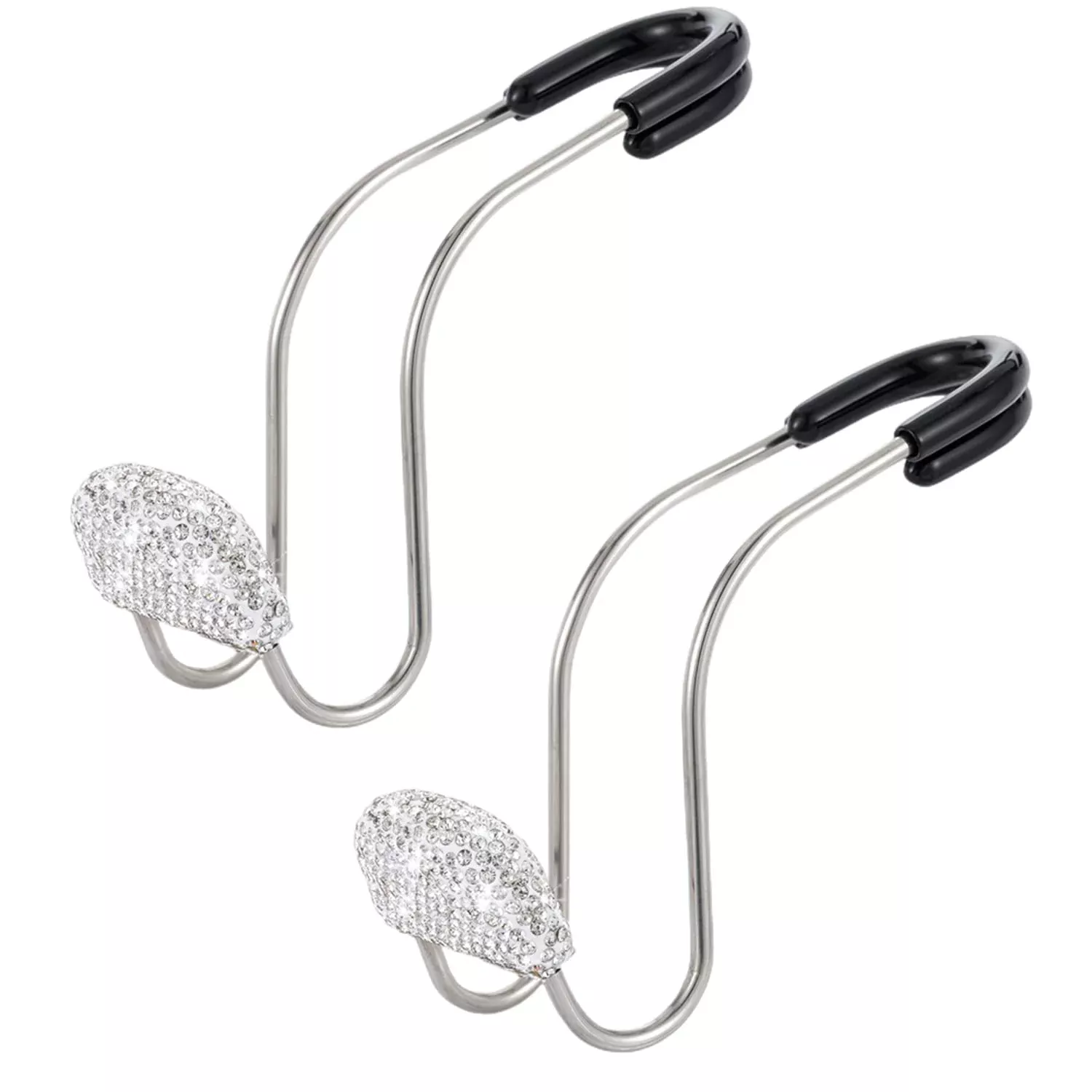 Bling Car Headrest Hook, 2Pcs Auto Headrest Hooks, Bling Car Accessories, Universal Auto Back Seat Headrest Metal Hanger Organizer Vehicle Holder For Bag Purse Clothes Grocery. ( Silver )