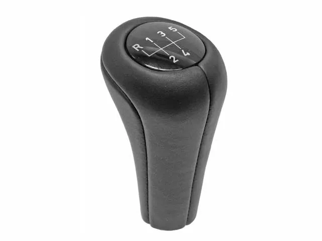 BMW Shift Knob – Black Leather with 5-Speed Emblem (Push on Type) | 1989-2006 25117500299