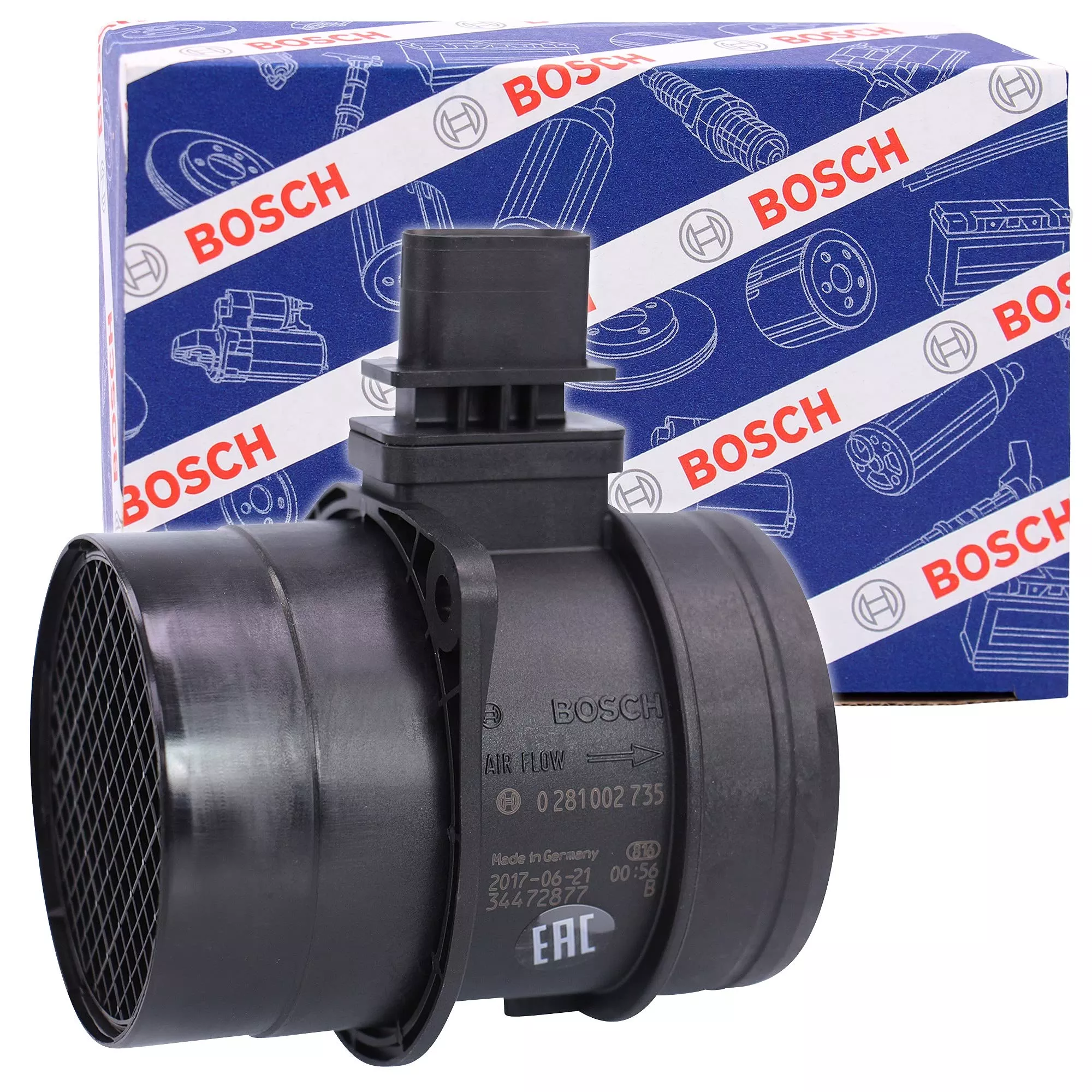 Bosch MAF Sensor – Original Equipment, Model 281002735, Compatible with Audi A3, VW Golf & Jetta, Plastic, Color: MAF