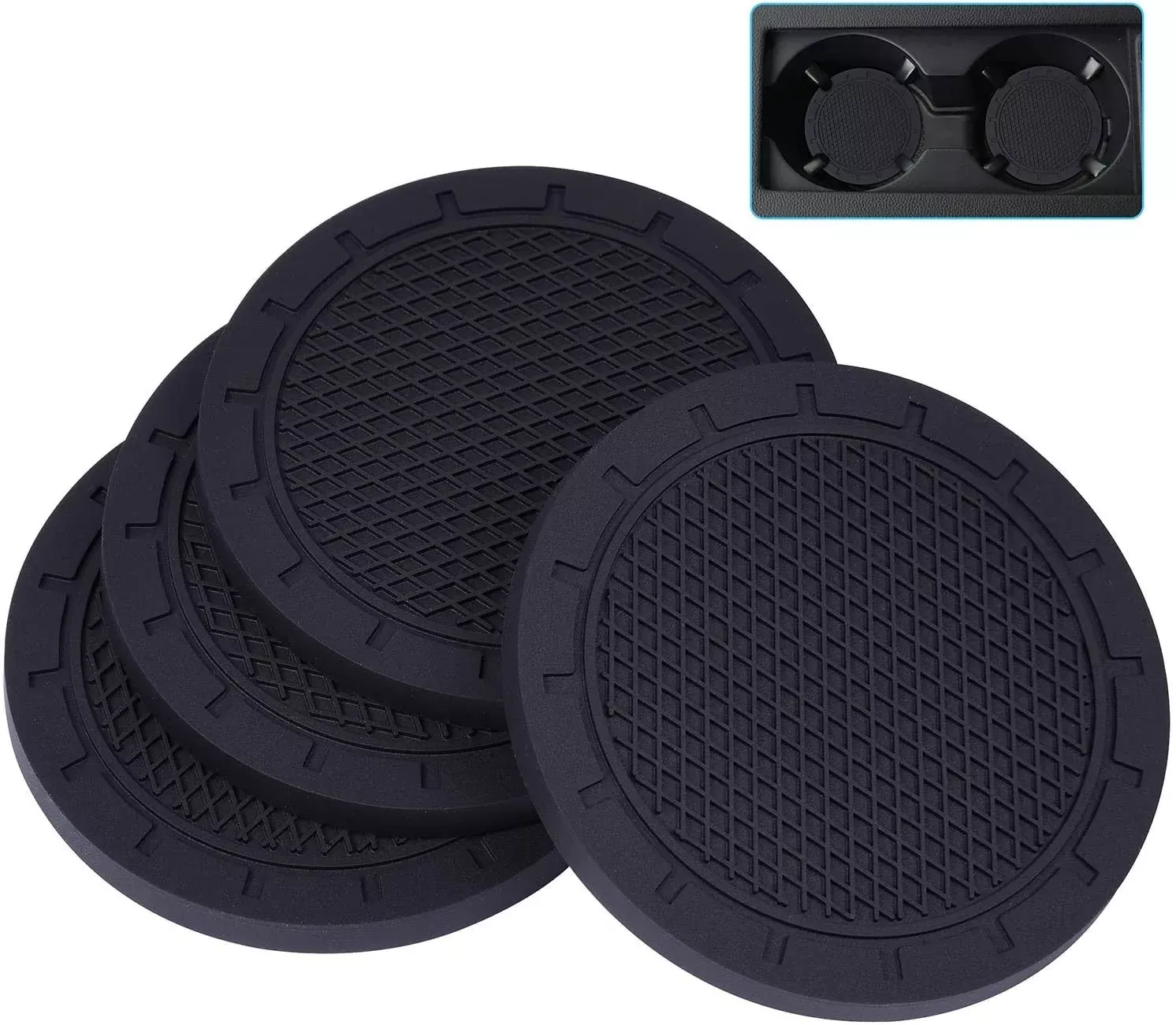 Car Coasters, Wisdompro 4 Pack Pvc Car Cup Holder Insert Coaster – Anti Slip Universal Vehicle Interior Accessories Cup Mats For