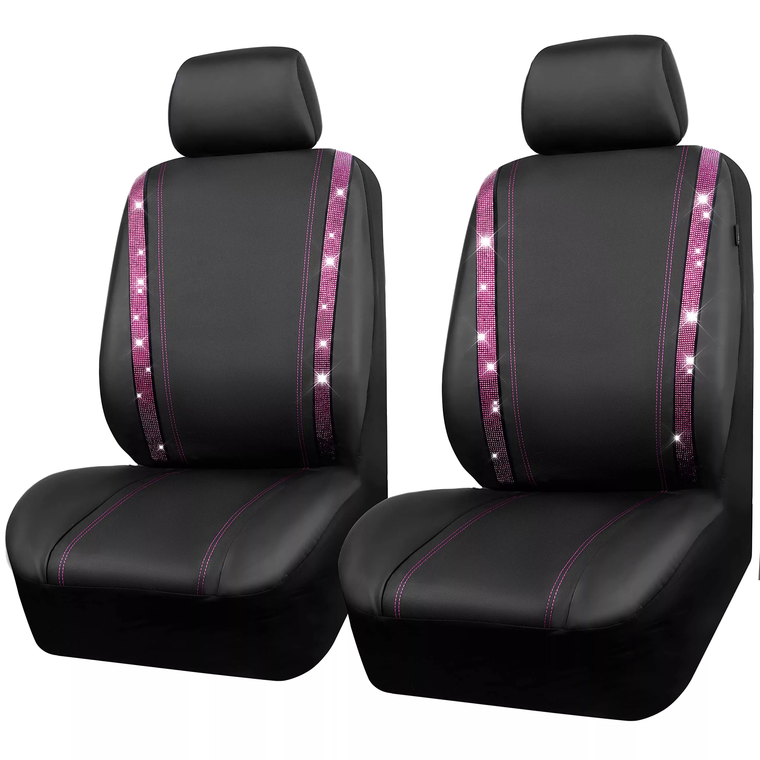 Car Pass Leather Diamond Bling Car Seat Covers 2 Front Interior Sets, Waterproof Universal Shining Glitter Crystal Sparkle Fit F
