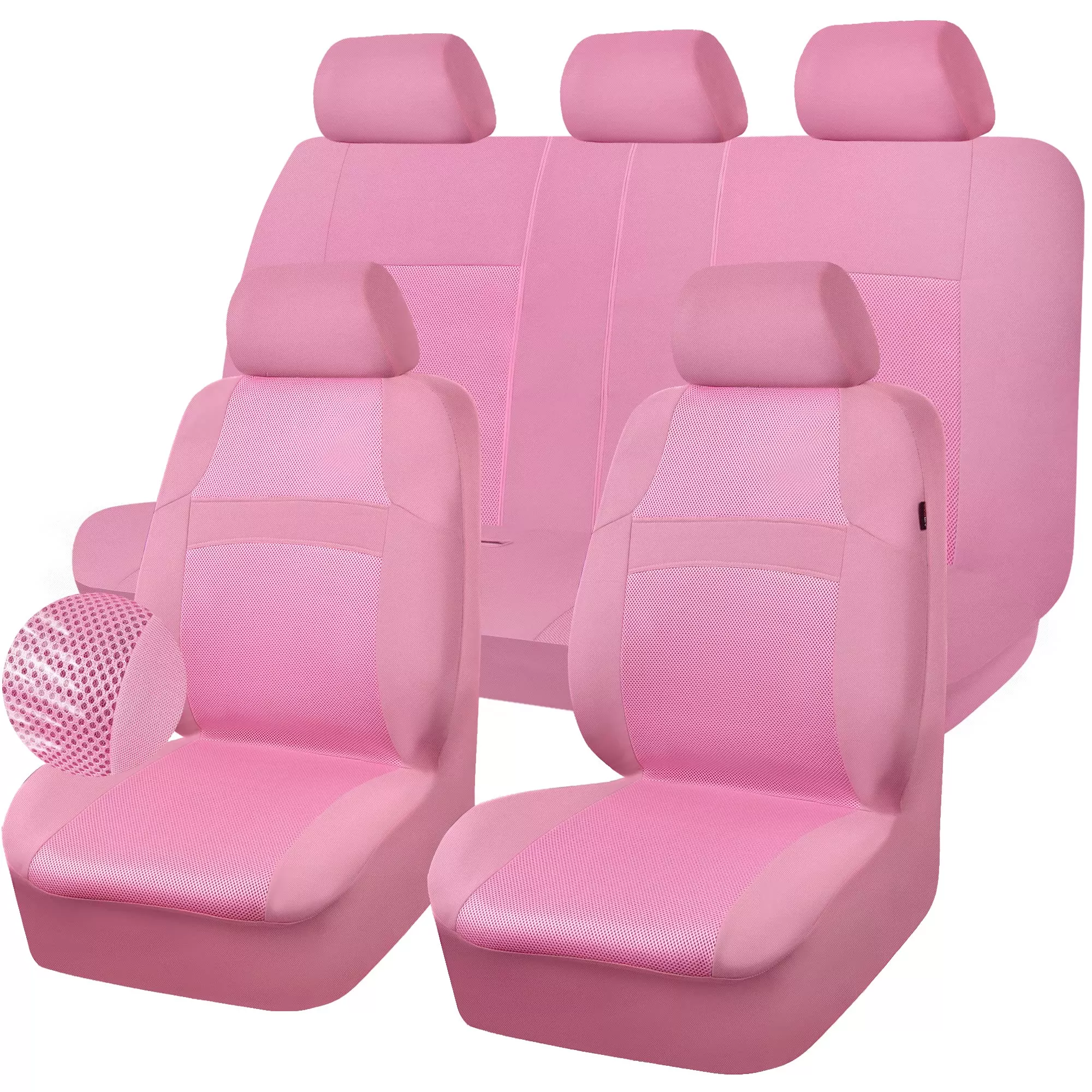 CAR PASS Pink Car Seat Cover Full Sets, Air Mesh, 5mm Sponge, Universal Fit for SUVs, Vans, Sedans, Trucks, Model zt-0022-PK1WY-SML
