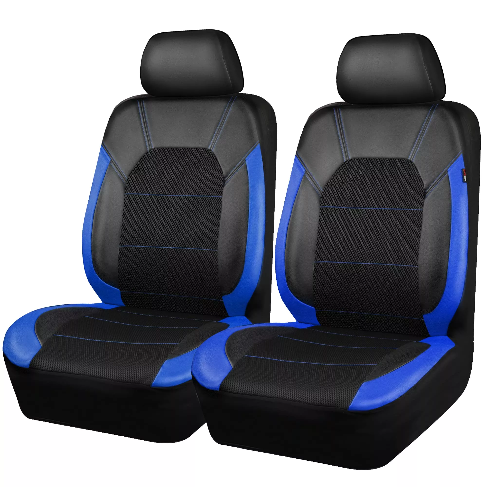 CAR PASS Universal Leather Front Seat Covers – Airbag Compatible, Black and Blue, Polyester, Model zt-0121-3, Fits Most Cars, SUVs, Trucks, Vans