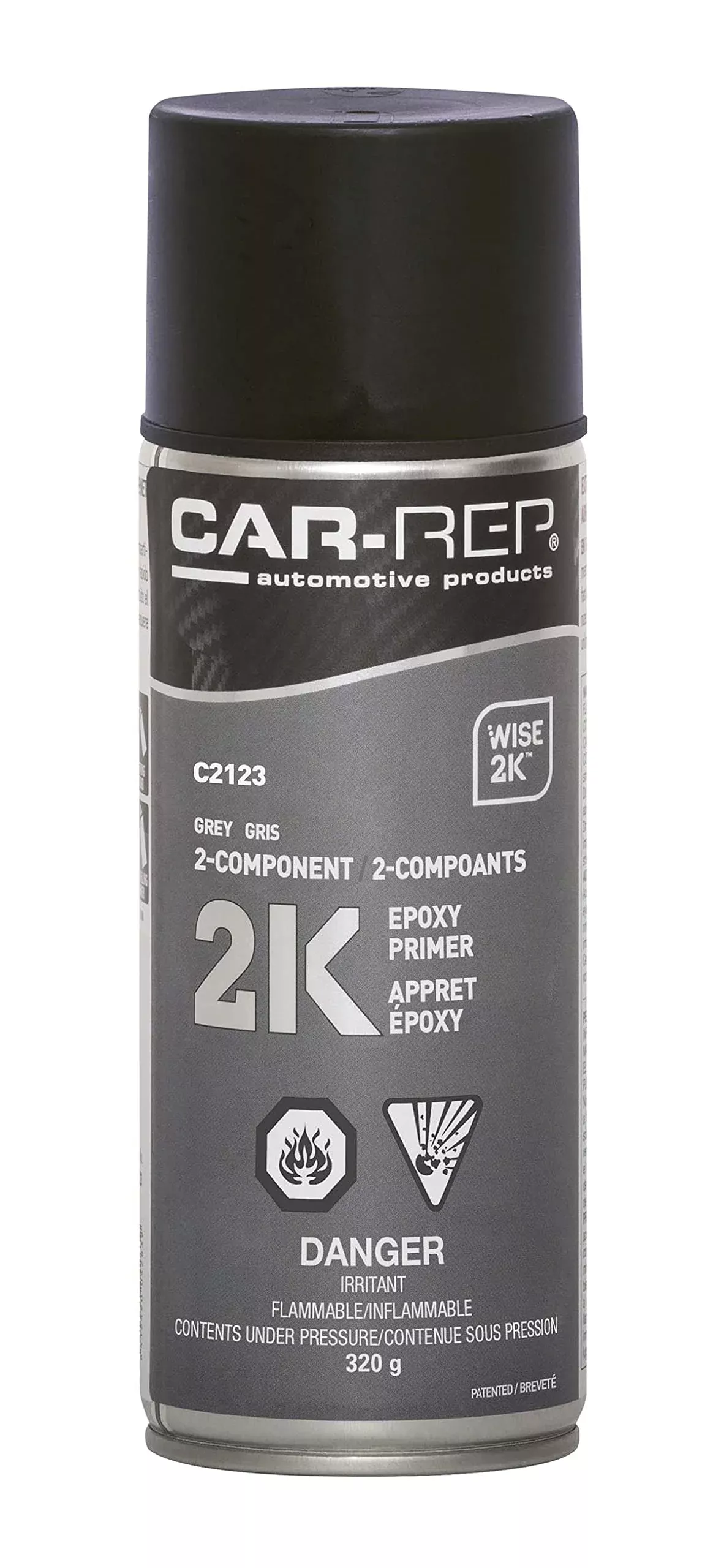 Car-Rep 2K Epoxy Primer With Wise 2K Technology, Suitable For All Kinds Of Metals, Carbon Fiber Substrates, Most Automotive Plastics, Grey, 11Oz Aerosol Can