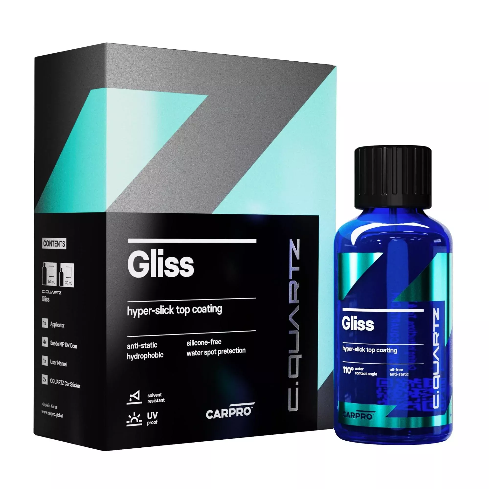 CARPRO Gliss Original Ceramic Coating – 30ml Kit, Clear, Hyper Smooth Hydrophobic Nano Top-Coat with Microfiber Applicators