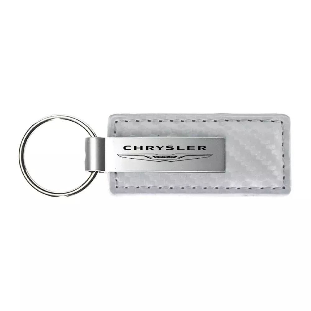 Chrysler White Carbon Fiber Texture Leather Key Chain
