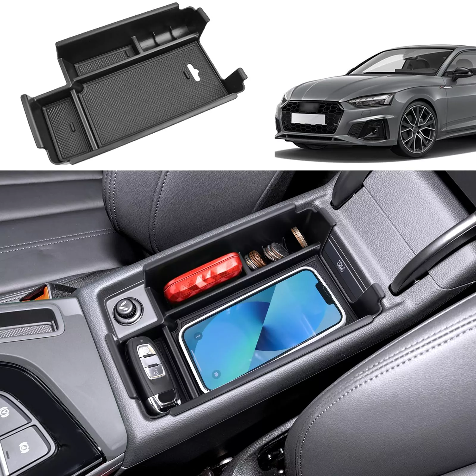 Coleya Center Console Organizer For Audi A4 (2017-2024), For Audi A5 (2017-2024), 2023 A Udi A4 Center Console Organizer 2024 A Udi A5 Armrest Trays A4/A5 Storage Box Coin Container A4/A5 Accessories