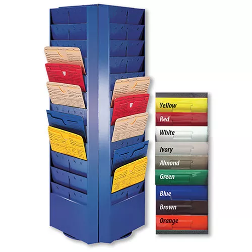 Colored 3-Sided Rotating Repair Order Racks – 54 Pockets