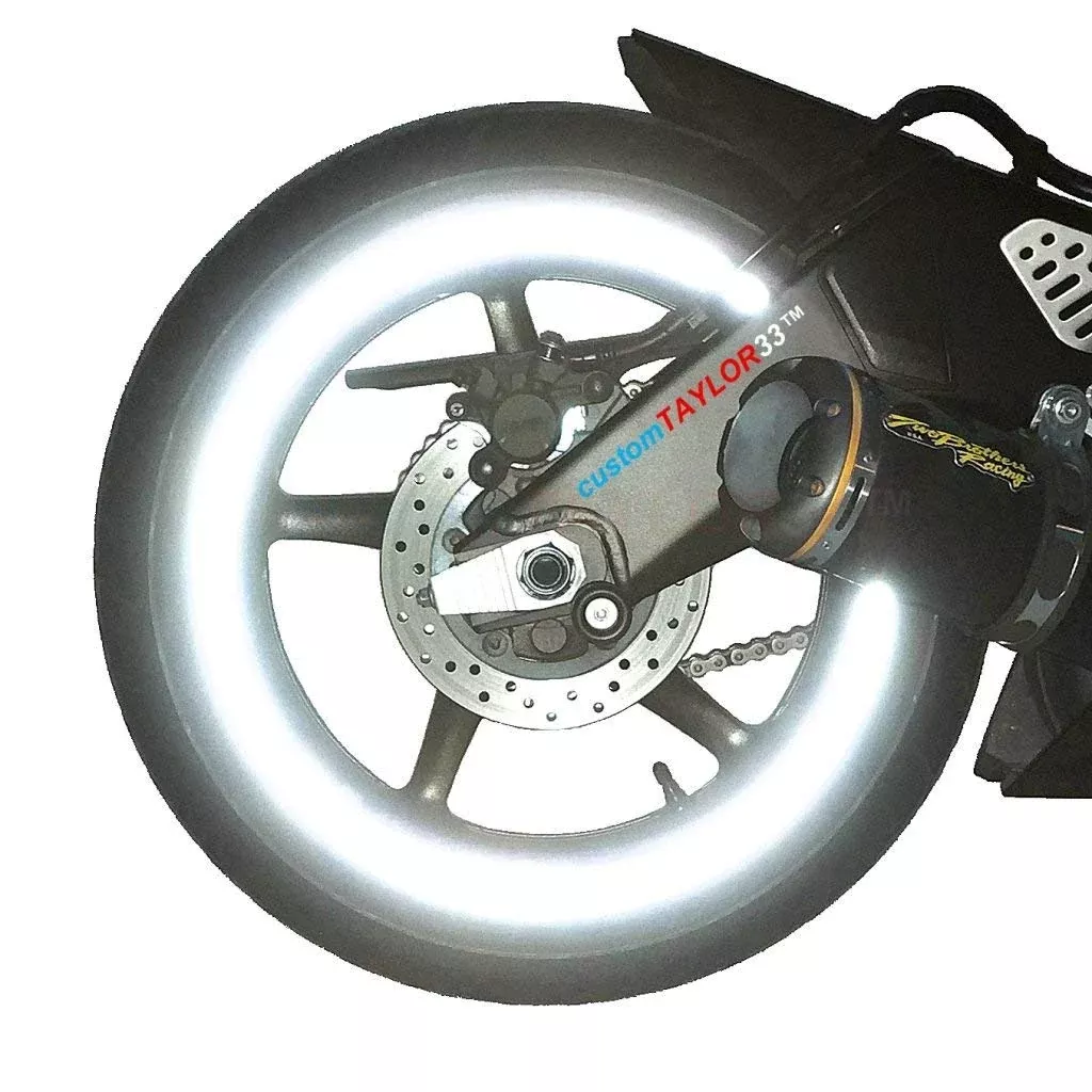 Customtaylor33 (All Vehicles White/Silver/Chrome High Intensity Grade Reflective Copyrighted Safety Rim Tapes (Must Select Your Rim Size), 17′ (Rim Size For Most Sportsbikes)