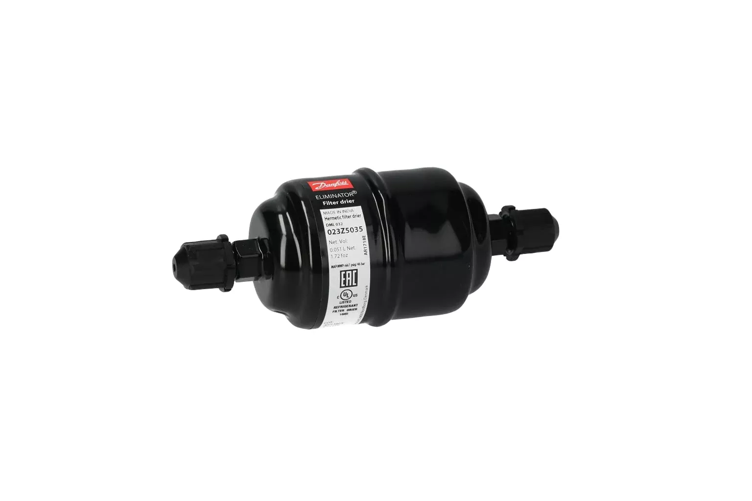 Danfoss Filter Drier DML032, 1/4″ Size, MWP 667 PSIG/46BAR, Reliable Refrigeration Component