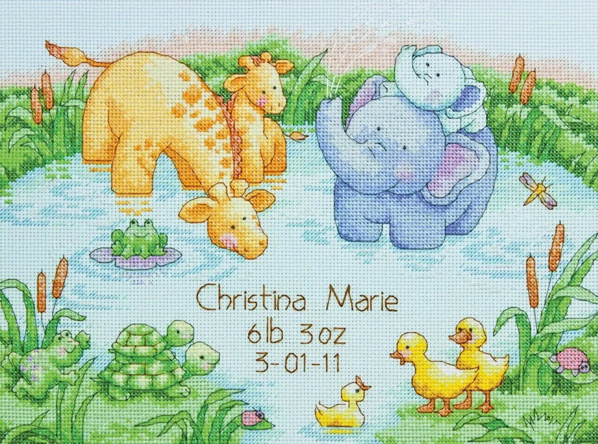 Dimensions Little Pond Birth Record Cross Stitch Kit, 12″ x 9″, Multicolored, Model 70-73697, Cotton