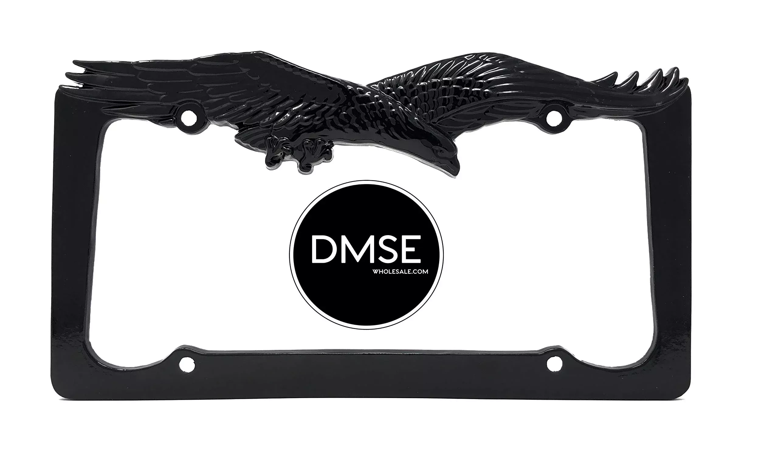 DMSE American Eagle Metal License Plate Frame, 12.5″ x 7″, Black, Cool Decorative Design for Any Vehicle, Model DMSE-L0469-EagleBlack