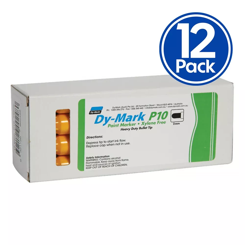 DY-MARK Paint Marker P10 Heavy Duty Bullet Tip Yellow 2mm x 12 Pack