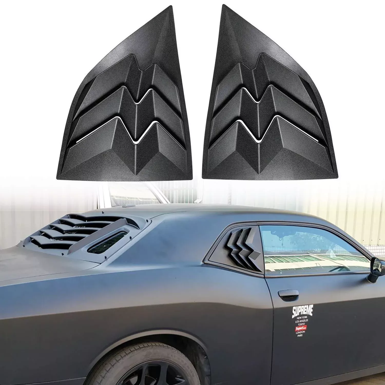 E-cowlboy ABS Window Visor Cover for 2008-2024 Dodge Challenger, Matte Black Side Window Scoop Louvers, Model TZH023