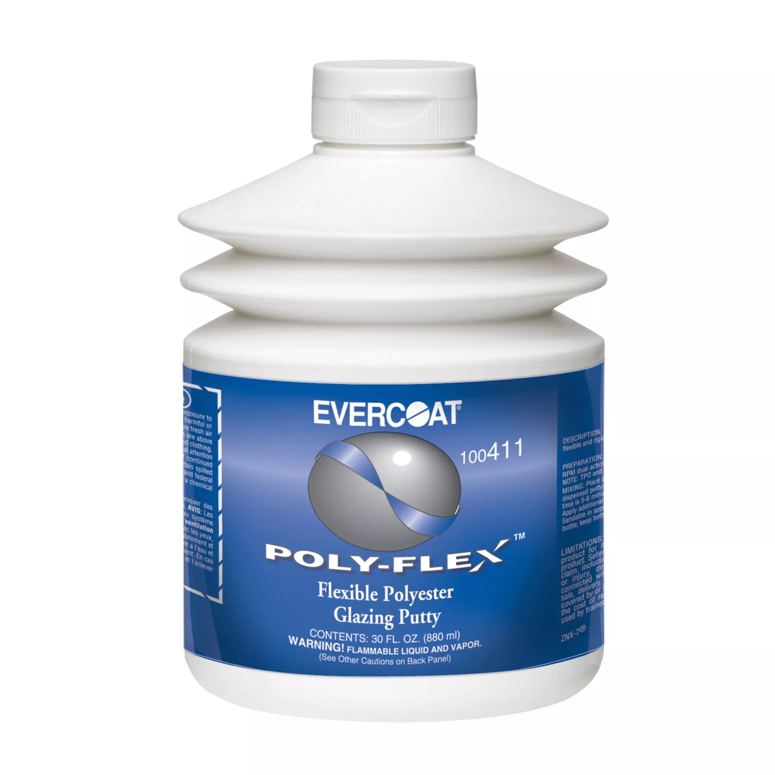 Evercoat Poly-Flex Glazing Putty - Flexible Polyester for Spot Filling, 30 oz, Blue, Model 411