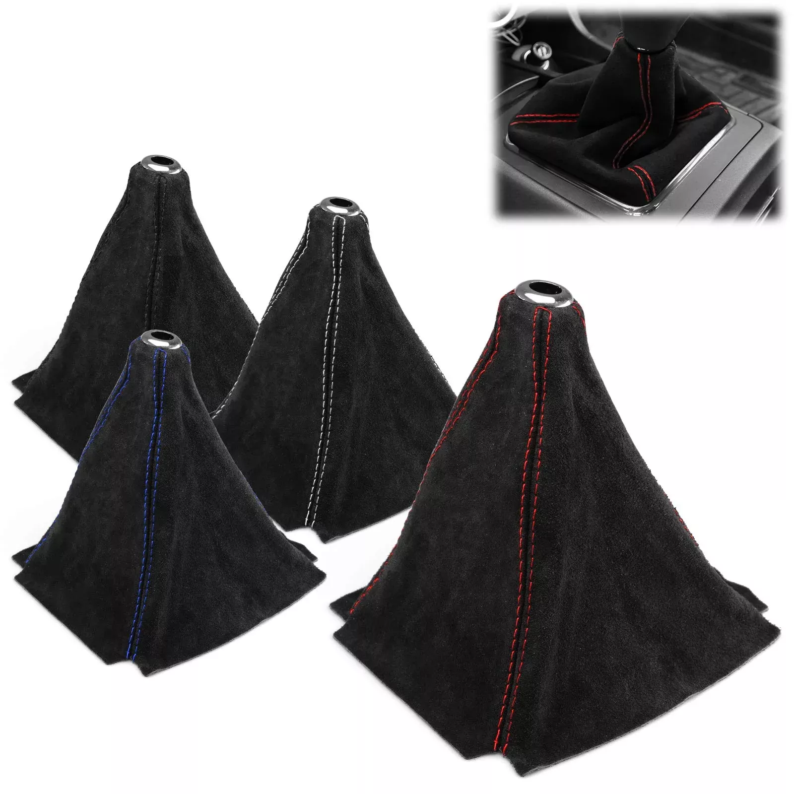 Ezautowrap Universal Velvet Genuine Leather Shift Knob Shifter Boot Cover Black With Red Stitches Mt At Sport