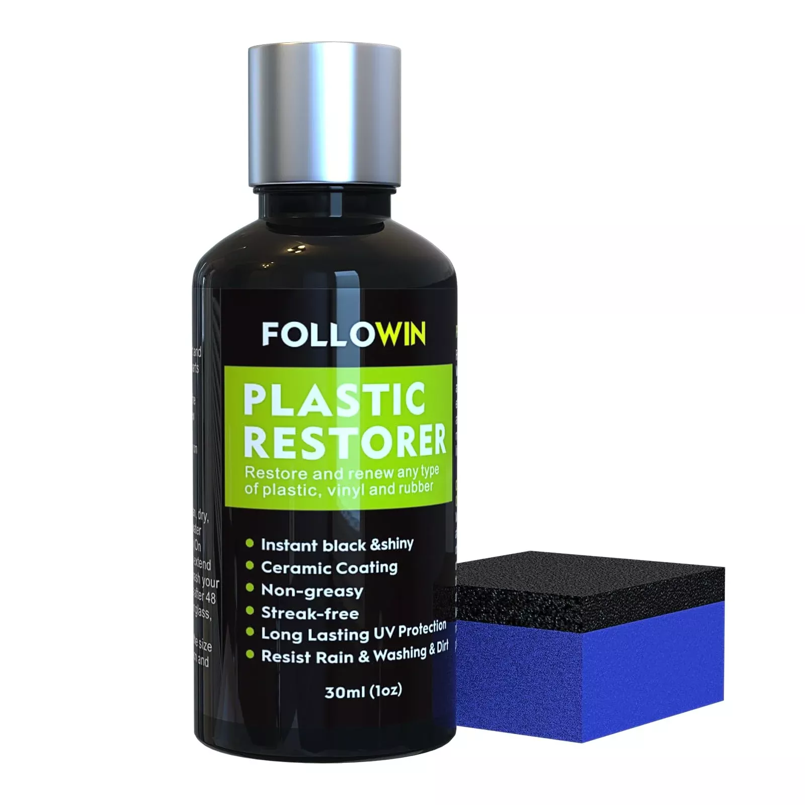 FOLLOWIN Plastic Restorer – Ceramic Coating for Cars, Hydrophobic Trim, 30ml, Clear, Model AU002-01