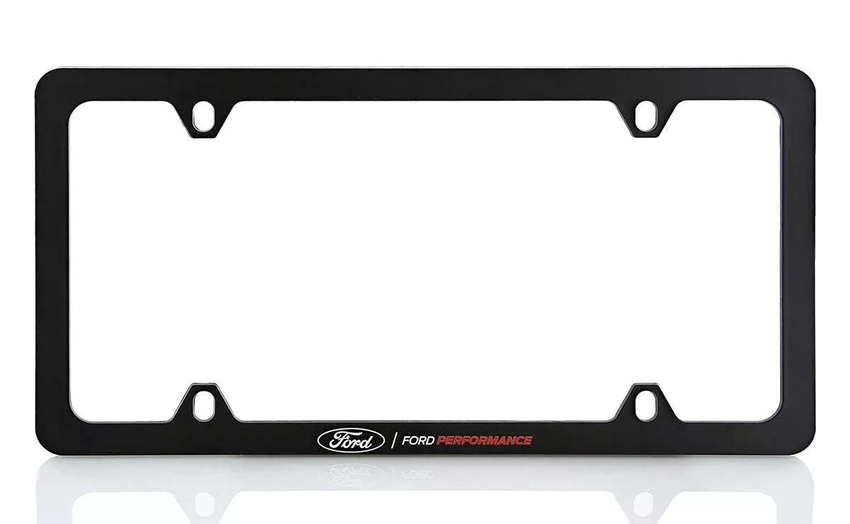 Ford Performance Black Plastic License Plate Frame Holder 4 Hole, UV Printed, Thin Rim
