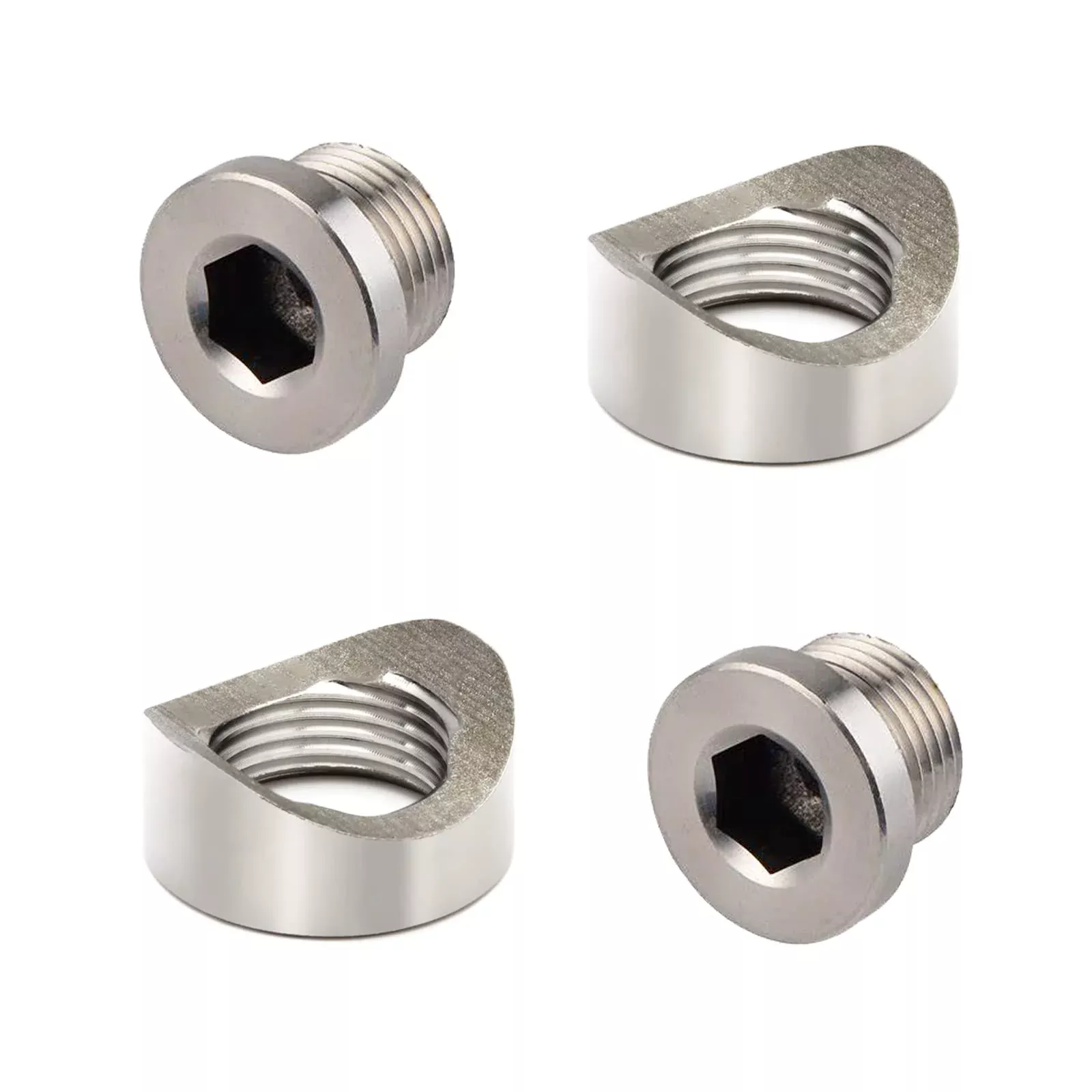 I Little Bamboo O2 Sensor Bung, Stainless Steel Oxygen Sensor Mounting Bungs And Plugs, M18 X 1.5 Thread Notched Style Oxygen Sensor Fitting Bungs, Suitable For 1.5-2 Inch Pipe- 2 Bungs/2 Plugs