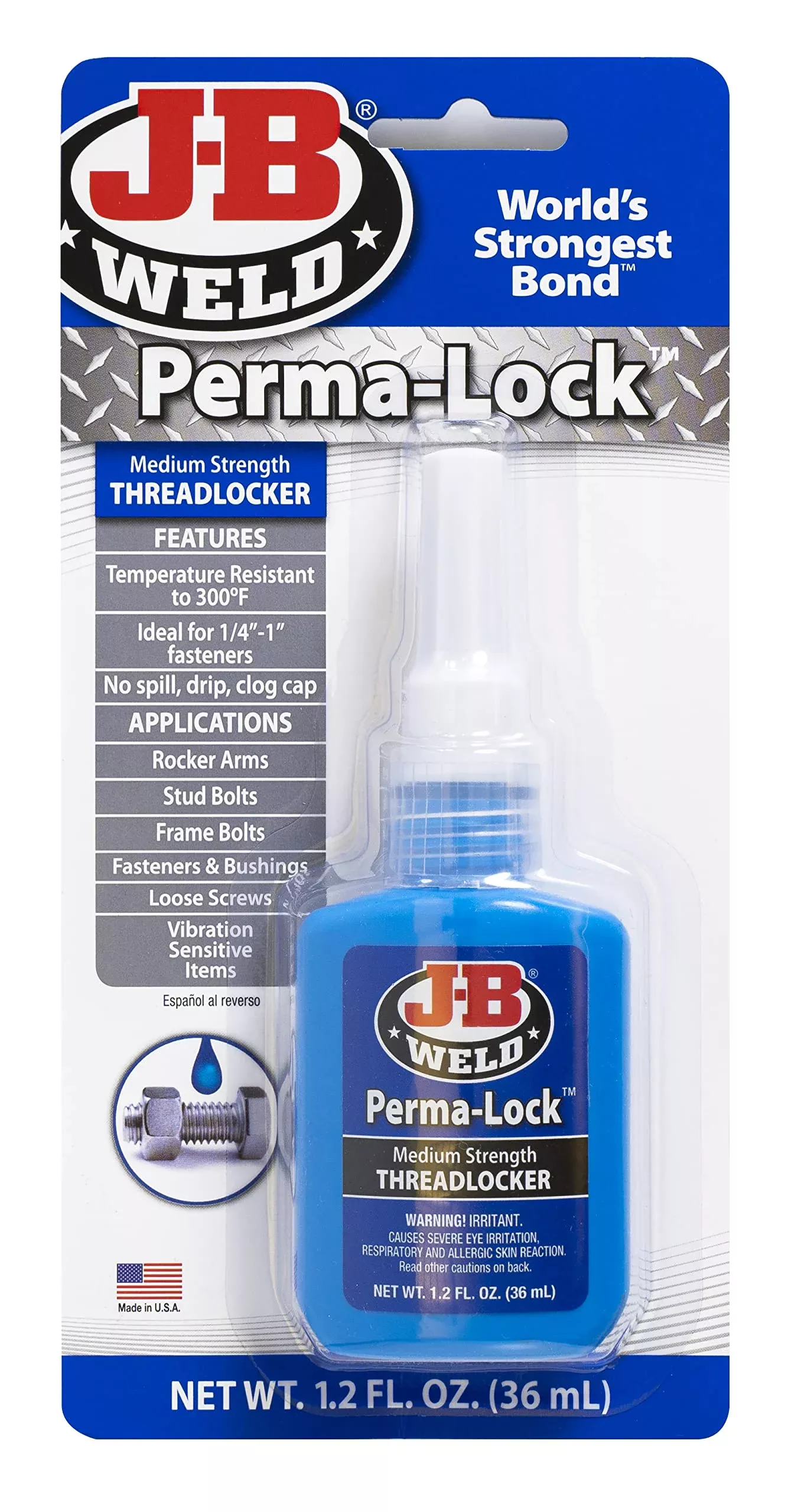 J-B Weld 24236 Perma-Lock Medium Strength Threadlocker – Blue – 36 Ml