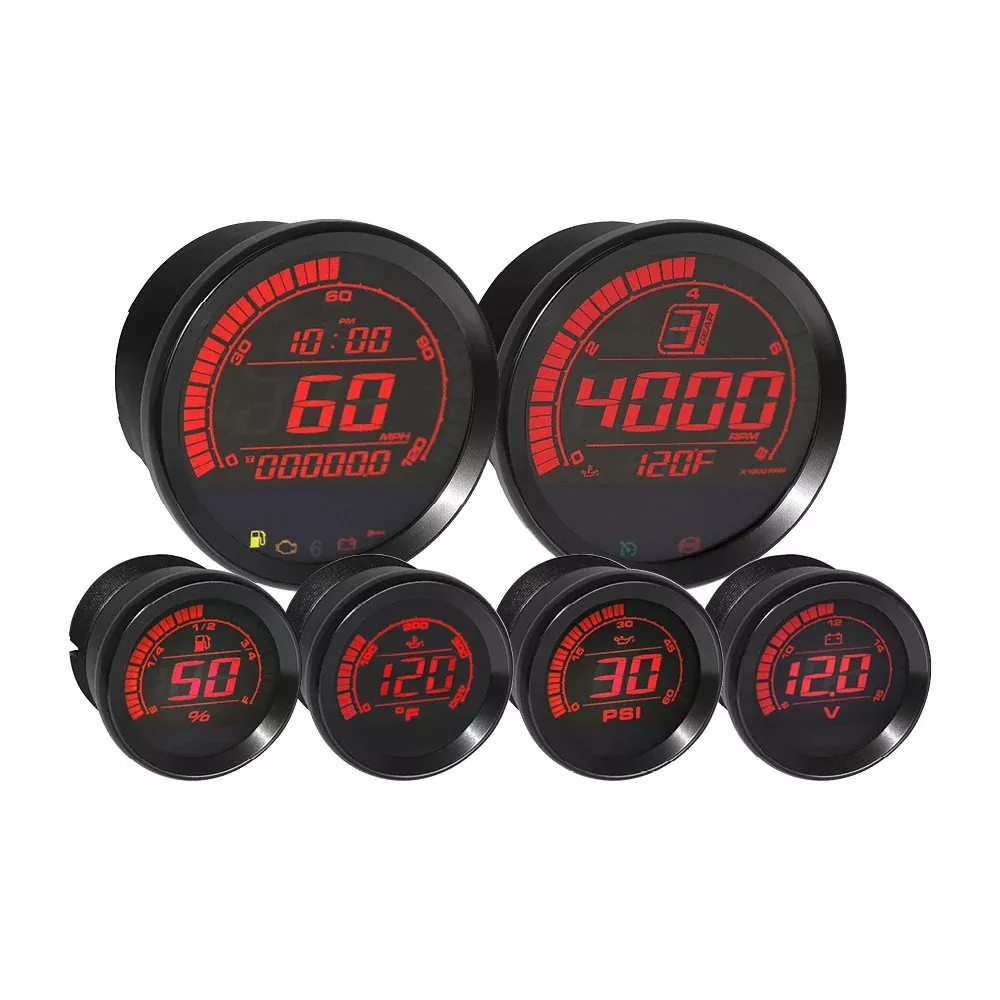 Koso HD-02 Oil Temp Kit – 6 Pcs, Large, Black Bezel, Model BA050907
