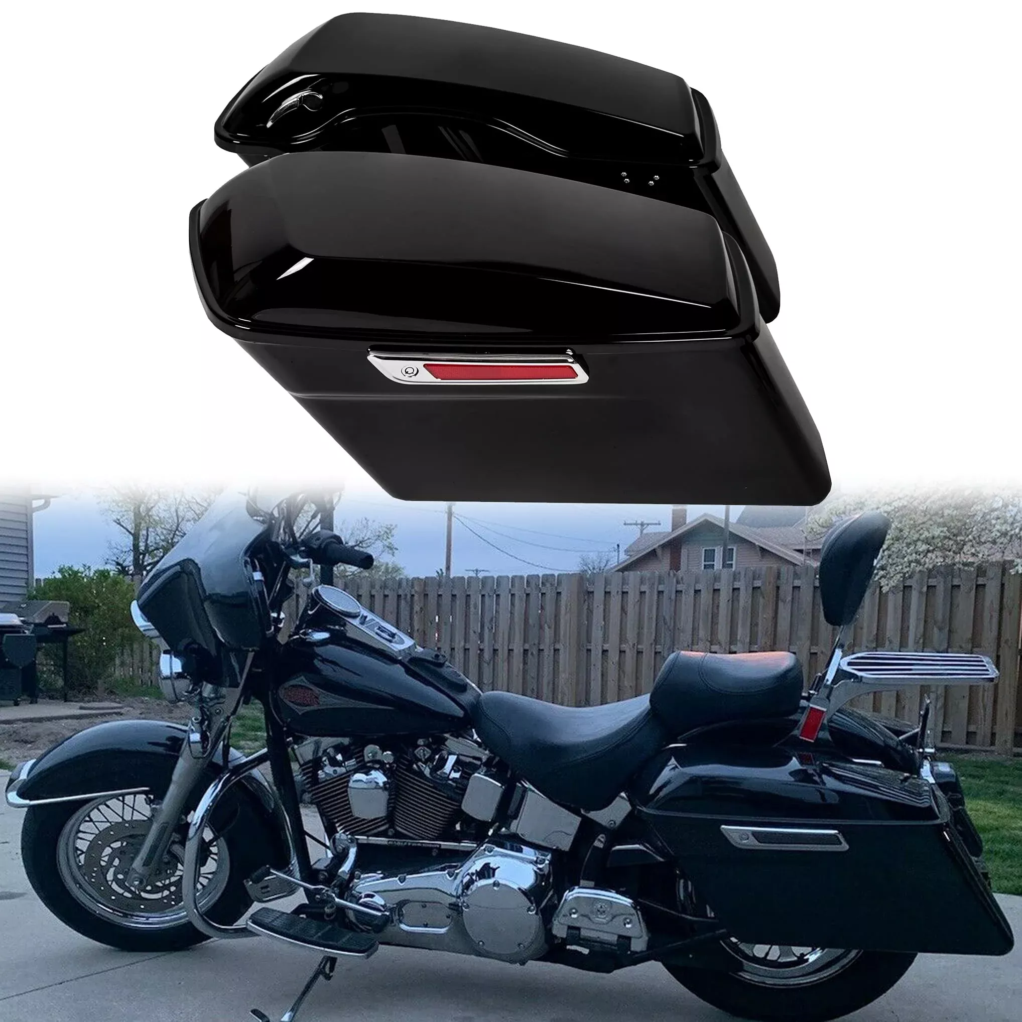 KUAFU Hard Saddle Bags for Harley 1993-2013, Large, Black, ABS Material, Model BL695, with Lid & Latch Key