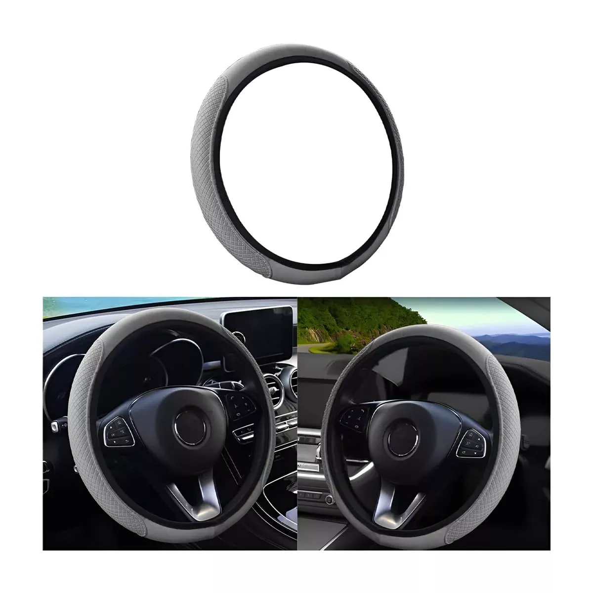 Leather Car Steering Wheel Cover, Anti-Slip Breathable Microfiber Leather Steering Wheel Protector For Women Men, Universal 15” Elastic Soft Odorless, Car Accessories For Car, Truck, Suv (Gray)