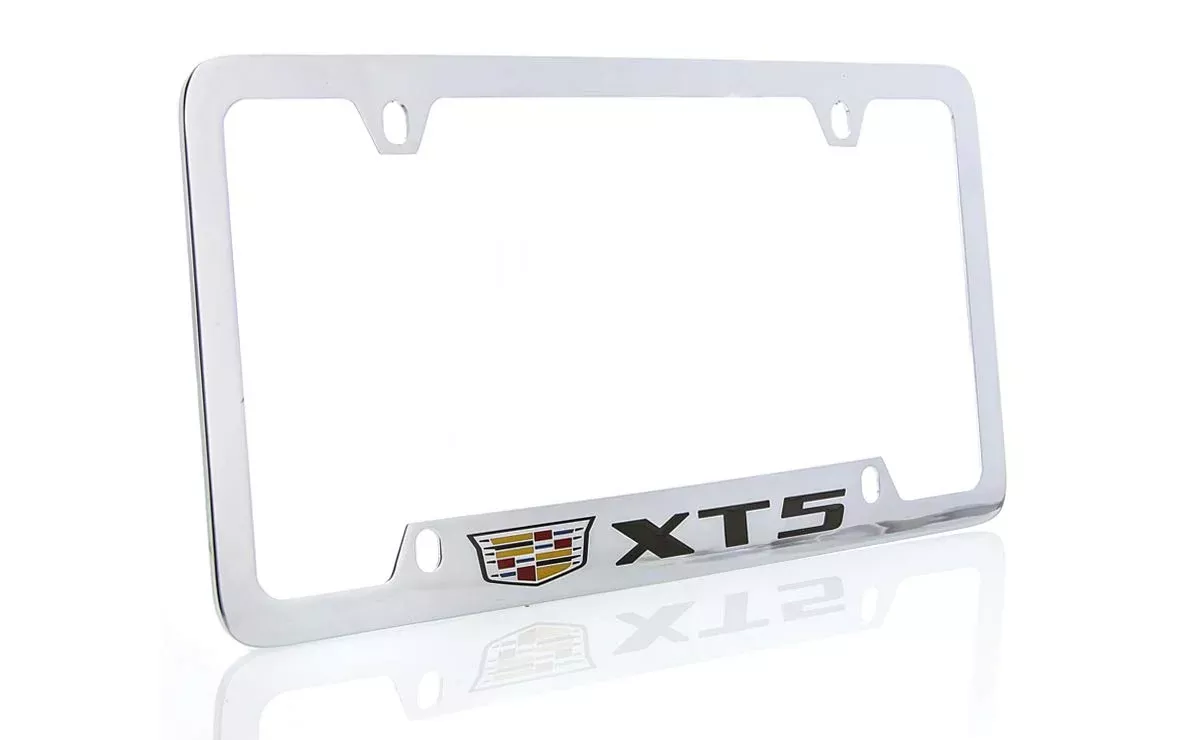 License Frame Inc. Cadillac Xt5 Brass License Plate Frame With Chrome Finish (4 Hole)