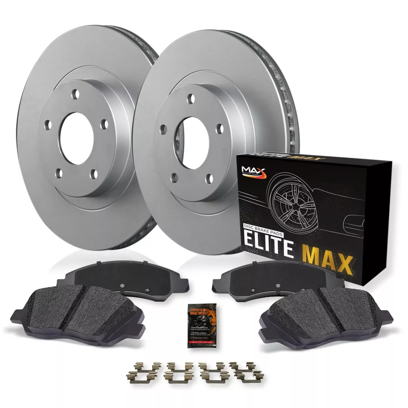 Max Advanced Brakes Front Brake Kit For 2011-2016 Hyundai Elantra Gt Veloster 2014-2018 Kia Forte Forte5 Koup Replacement Geomet Coated Oe Disc Brake Rotors And Ceramic Brake Pads