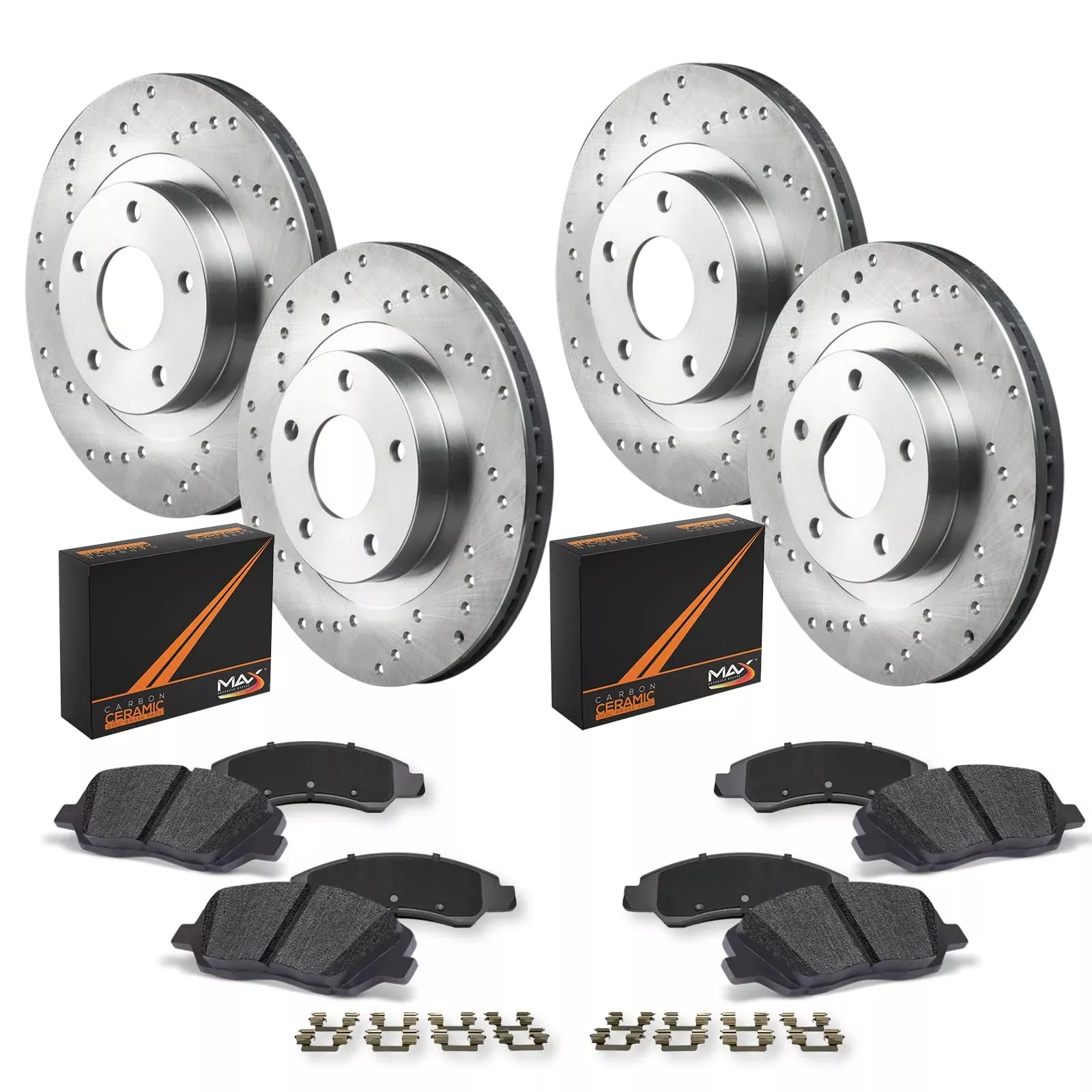 Max Advanced Brakes Front & Rear Brake Kit For 2015-2020 Ford F150 W/Epb 2018-2021 Ford Expedition Lincoln Navigator Replacement Cross Drilled Disc Brake Rotors And Ceramic Brake Pads