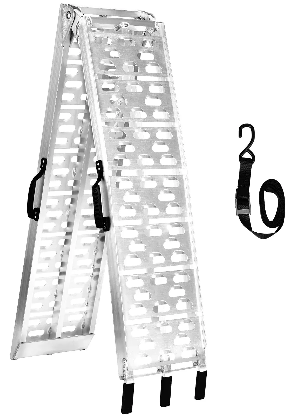 Maxivman Aluminum Motorcycle Ramp With Handle – 750 Lbs Capacity, 7.5Ft Folding Ramp With Load Straps For Pickup Trucks, Dirt Bikes, Motorcycles | 89′ L X 12′ W | 1 Pc