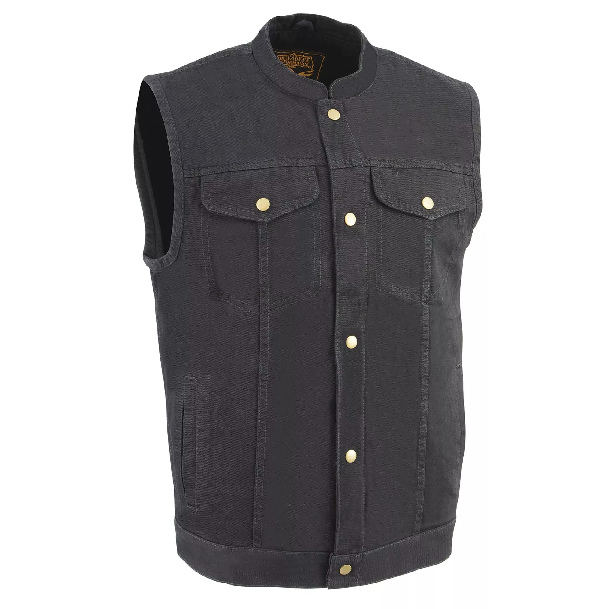 Milwaukee Leather Men’S Soa Anarchy Black Denim Textile Motorcycle Vest – Gun Pocket Inside (7X-Large)