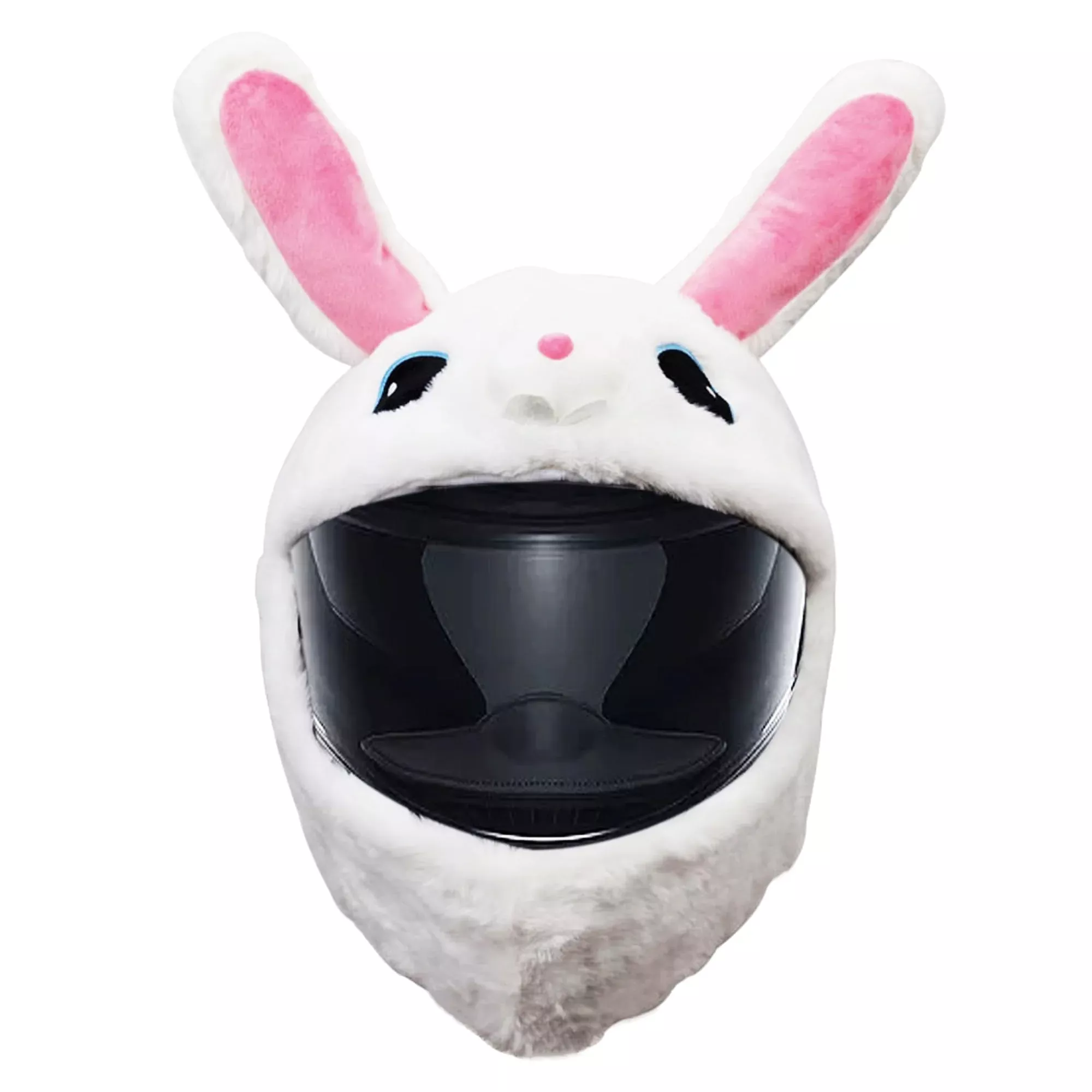 Omoojee Plush Motorcycle Helmet Cover – Funny White Rabbit Decoration, One Size, White & Pink
