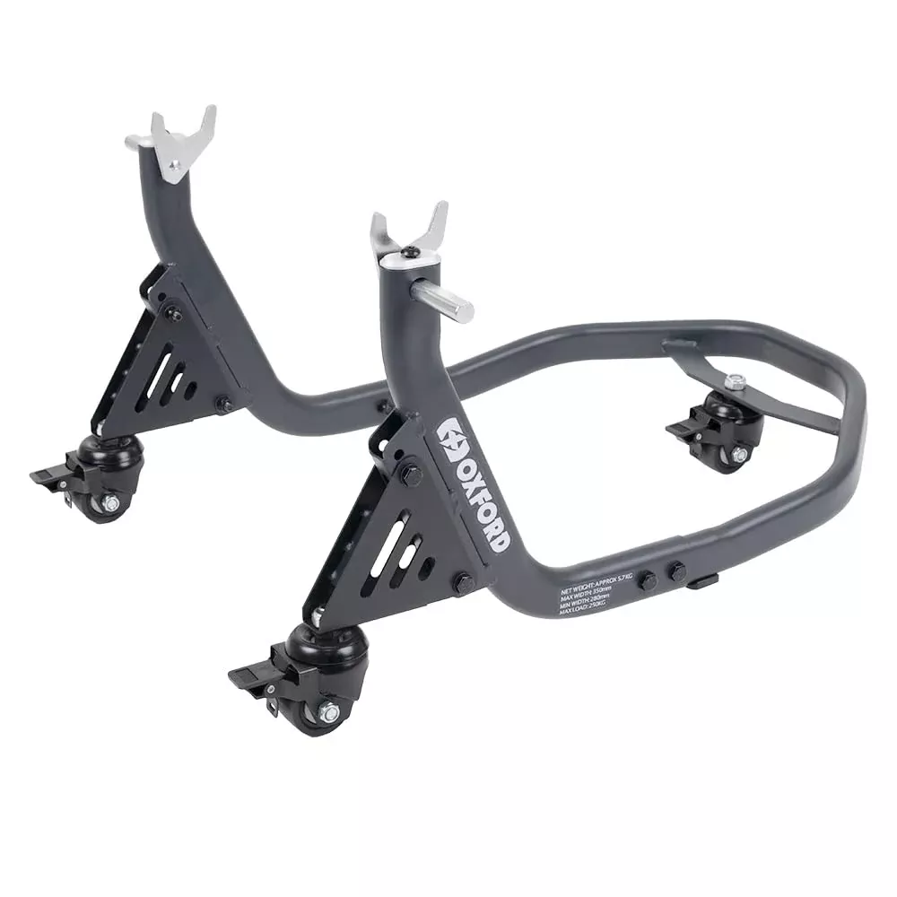 Oxford Rear Dolly Paddock Stand – Steel Motorcycle Workshop Equipment with Casters, Grey, Model OX296